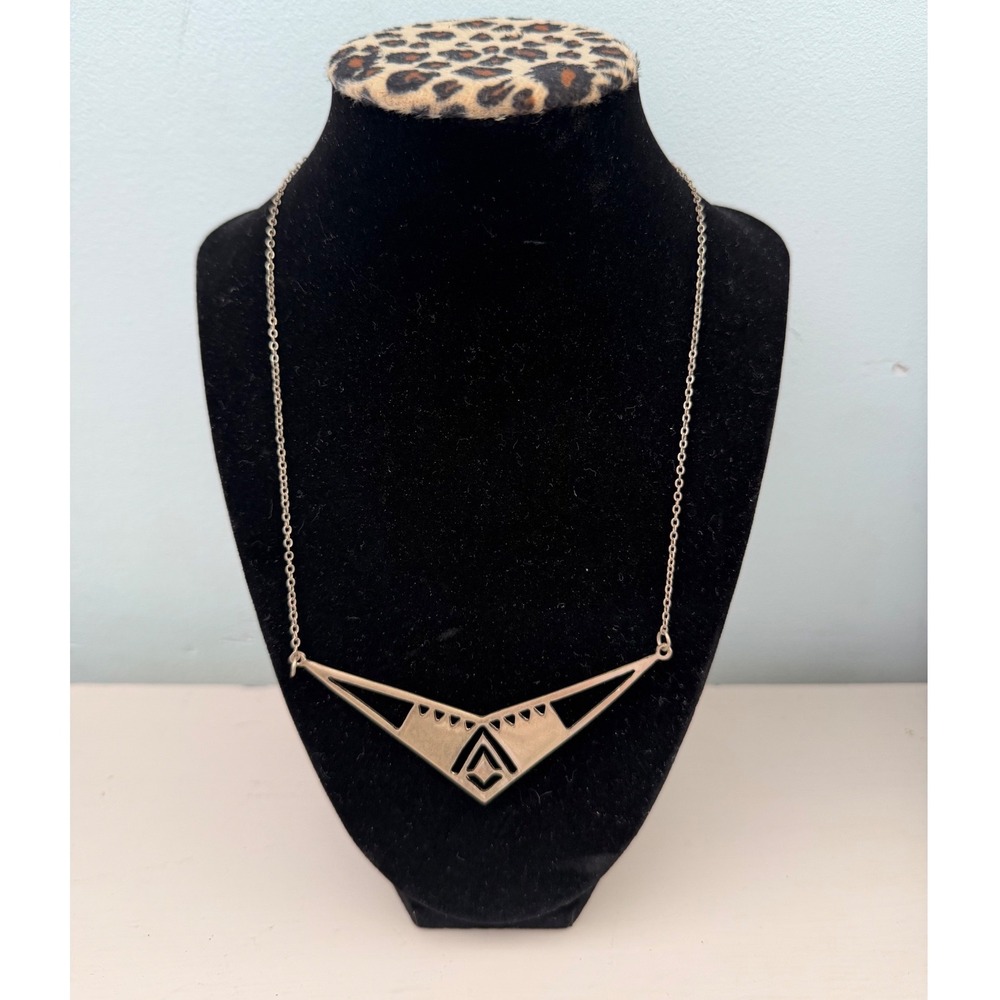 Geometric Gold Tone Triangular Pendant Collar Necklace Aztec Navajo Western Boho
